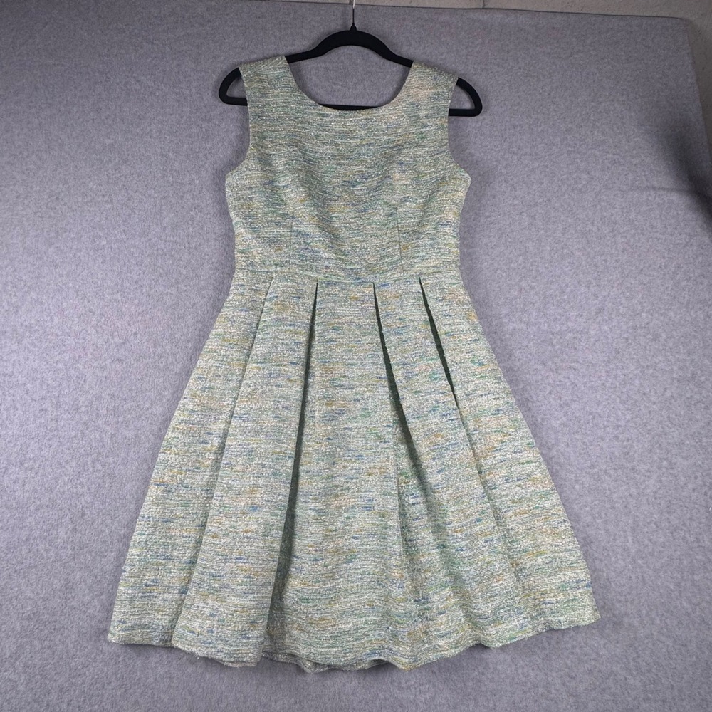 Paper Crown‎ Multi-Color Tweed Fit and Flare Pleated Dress Green Blue Yellow SM